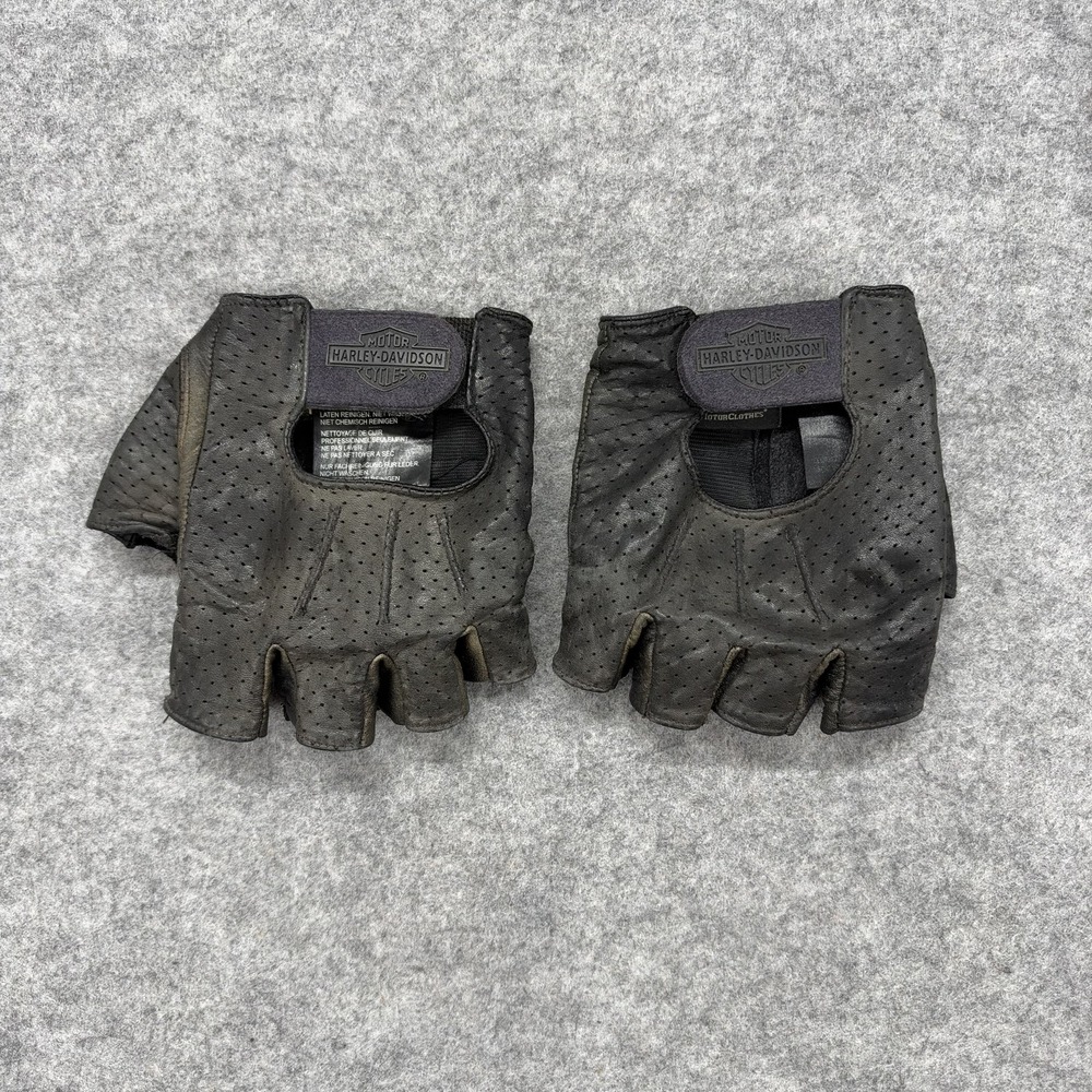 Harley-Davidson Mens Fingerless Leather Riding Gloves Black Vented 98182-99VM M